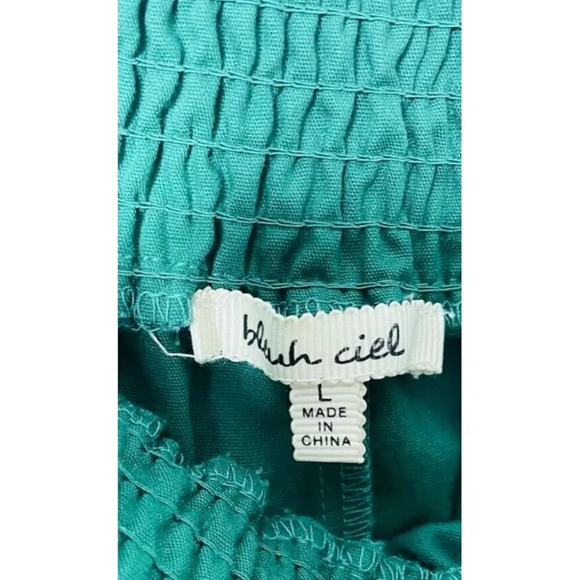 Bleuh Ciel Blouse L Off Shoulder Green Floral Embroider Cottagecore Smocked Boho - Picture 3 of 9